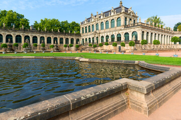 18th century baroque Zwinger Palace, view of Langgalerie and Mathematisch-Physikalischer Salon,...