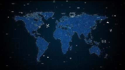 Digital Data Network concept background, Global communication concept, World map Digital technology, Social network connections. ,Animation digital grid data communication technology background.
