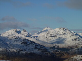The Luss Hills in winter, Scotland: a view of the Arrochar Alps