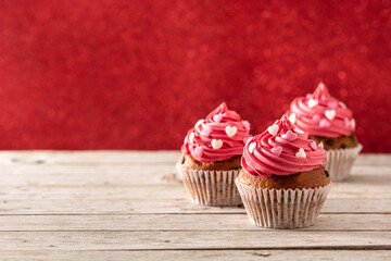 Cupcakes decorated with sugar hearts for Valentine's Day