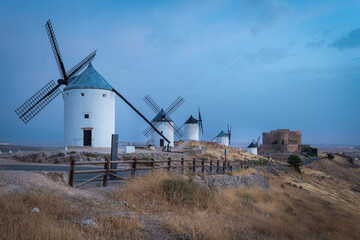 traditional spanish windmills at consuegra, Spain