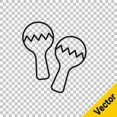 Black line Maracas icon isolated on transparent background. Music maracas instrument mexico. Vector.