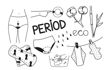 Obraz premium Vector illustration on the topic of eco-friendly feminine hygiene products. Doodle. Reusable pads. Menstruation