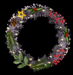 Christmas wreath white on black background
