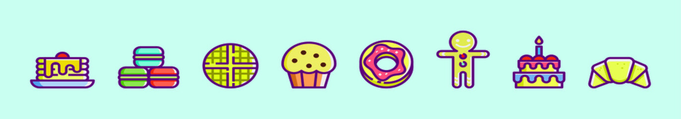 set of bakery cartoon icon design template with various models. vector illustration isolated on blue background
