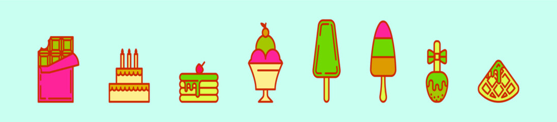 set of Popular desserts cake and more icon design template with various models. vector illustration isolated on blue background