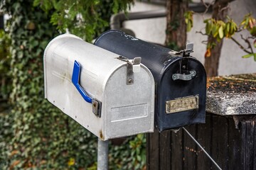 white and black. boxes for sweat on the street, waiting for a letter