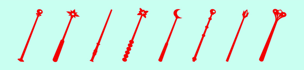 set of magic wands cartoon icon design template with various models. vector illustration isolated on blue background