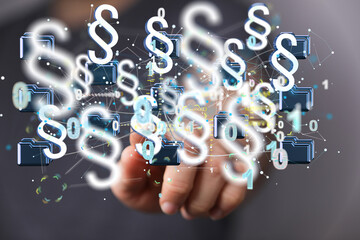 Businessman using 3D rendering digital paragraph law symbol
