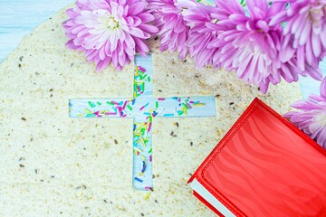 Easter background, fresh bread on the table