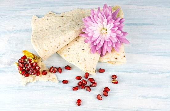 Easter background, fresh bread on the table