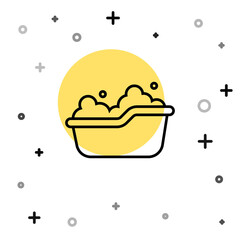 Black line Baby bathtub with foam bubbles inside icon isolated on white background. Random dynamic shapes. Vector.