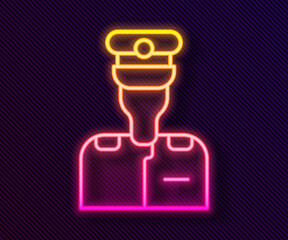 Glowing neon line Captain of ship icon isolated on black background. Travel tourism nautical transport. Voyage passenger ship, cruise liner. Vector.