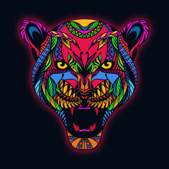 Stunning Colorful Jaguar Ornament Vector Illustration. Art Poster