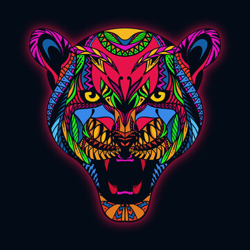 Stunning Colorful Jaguar Ornament Vector Illustration. Art Poster