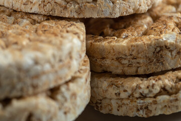 Stack of round crispbread on marble background