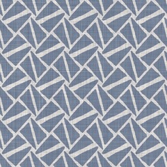 Nahtloser französischer Bauernhausleinen geometrischer Blockdruckhintergrund. Provence blaugraue rustikale Musterbeschaffenheit. Shabby-Chic-Stil alt gewebter Blur-Textil-All-Over-Print.