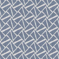 Foto op Aluminium Landelijke stijl Naadloze Franse boerderij linnen geometrische blok print achtergrond. Provence blauw grijze rustieke patroon textuur. Shabby chique stijl oud geweven vervagen textiel all-over print.