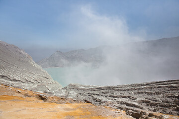 Extracting sulphur inside Kawah Ijen crater, Indonesia