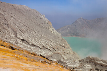 Extracting sulphur inside Kawah Ijen crater, Indonesia