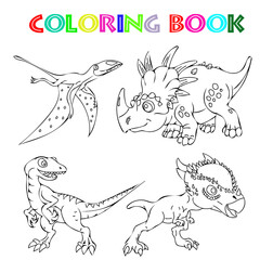 Coloring book for children with different dinosaurs in cartoon style.