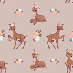 Spring baby deer seamless pattern