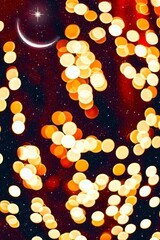 multicolored boke  , moon in the night sky, flickering stars