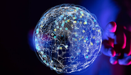 Abstract network of physical devices on the Internet using a network connection with statistics...