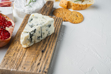 Blue cheese Gorgonzola, on white background  with copy space for text