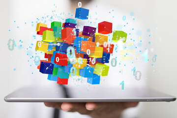 Cloud technology. Polygonal wireframe art looks like constellation