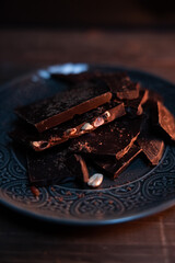 
chocolate on a plate on a wooden table 