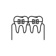 Teeth in braces color line icon. Pictogram for web page, mobile app, promo.