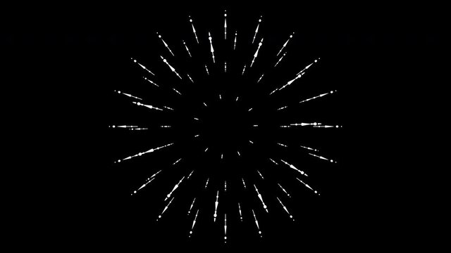 Luxury gold stylised fireworks, 3D elements, spiky shapes and spheres bursting, exploding isolated on black background with alpha matte.