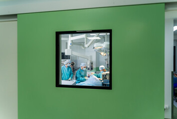 Fototapeta premium Medical devices. Interior hospital design concept. Interior of operating room in modern clinic. Selective focus.