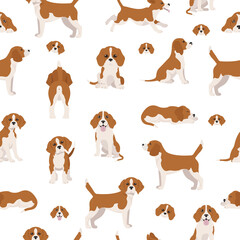 Beagle seamless pattern. Different poses, Beagle puppy
