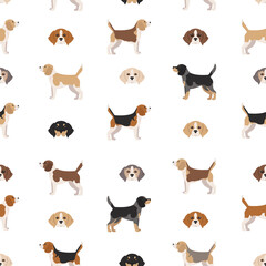 Beagle seamless pattern. Different poses, Beagle puppy