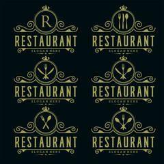 Vintage set restaurant logo. Restaurant badge, poster with fork and knife. Vector emblem template