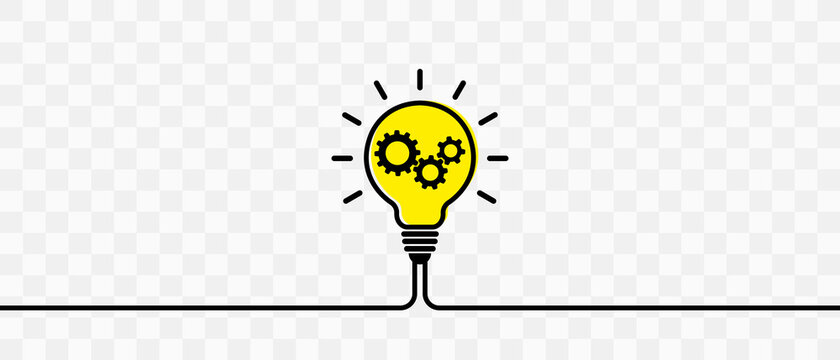 Electric lamp. A light bulb icon. A light bulb with gears. Light bulb included or idea line art icon for apps and websites. Vector illustration.