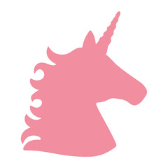 Flat Pink Color Head Unicorn Animal Simple Cartoon Trendy Children Illustration Symbol Closeup on white background