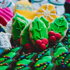 Fototapeta na wymiar A platter of beautifully decorated bright colorful Christmas cookies