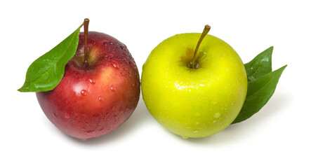 Ripe sweet red and yellow apples isolated on white background