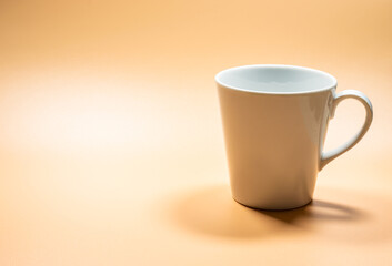 Close up white mug empty background area