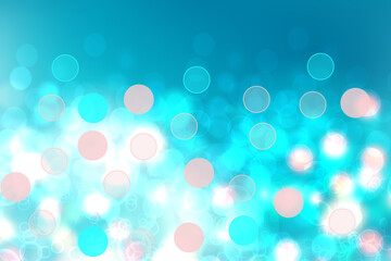 Abstract blurred fresh vivid spring summer light delicate pastel blue turquoise pink bokeh background texture with bright circular soft color lights. Card concept. Beautiful backdrop illustration.