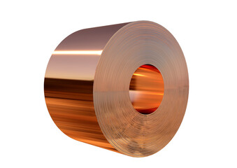 Copper sheets in roll isolated on white background