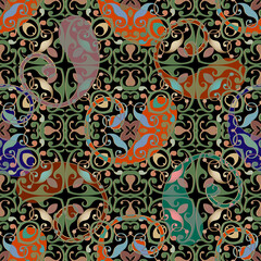 Paisley seamless pattern. Elegance arabic vector background. Beautiful ornate colorful ornaments. Repeat ornamental arabian backdrop. Vintage Paisley flowers, leaves, lines, shapes. Arabesque design