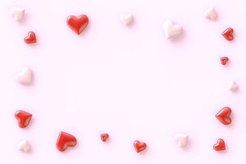 Red and pink hearts on a pink background. Valentine's Day.