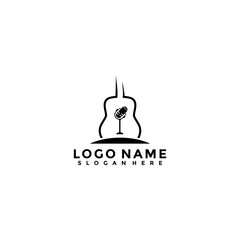 music shop, recording studio, karaoke club vector labels, badges, emblems logo vector. Guitar and microphone illustration