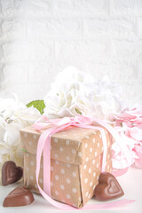 Valentine gift with flowers and chocolates