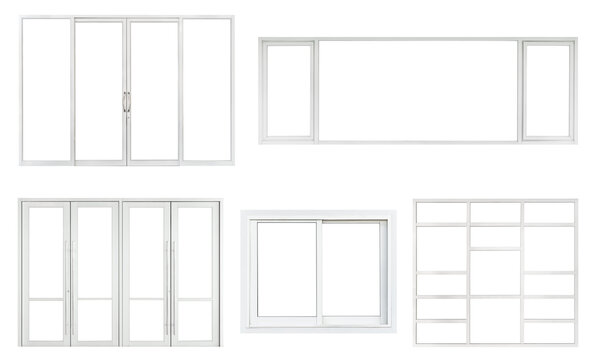 Real Modern Office Window And Door  Frame Set Isolated On White Background, Double Pvc Panes In Various Type For Interior Design Frontstore Element