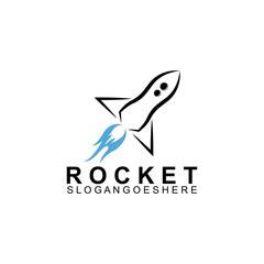Rocket flying with fire Logo Design Vector. Simple flat style logo vector